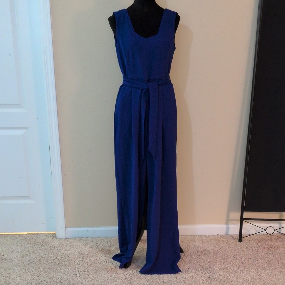 Calvin Klein Royal Blue Sleeveless Maxi Jumpsuit with Tie Waist